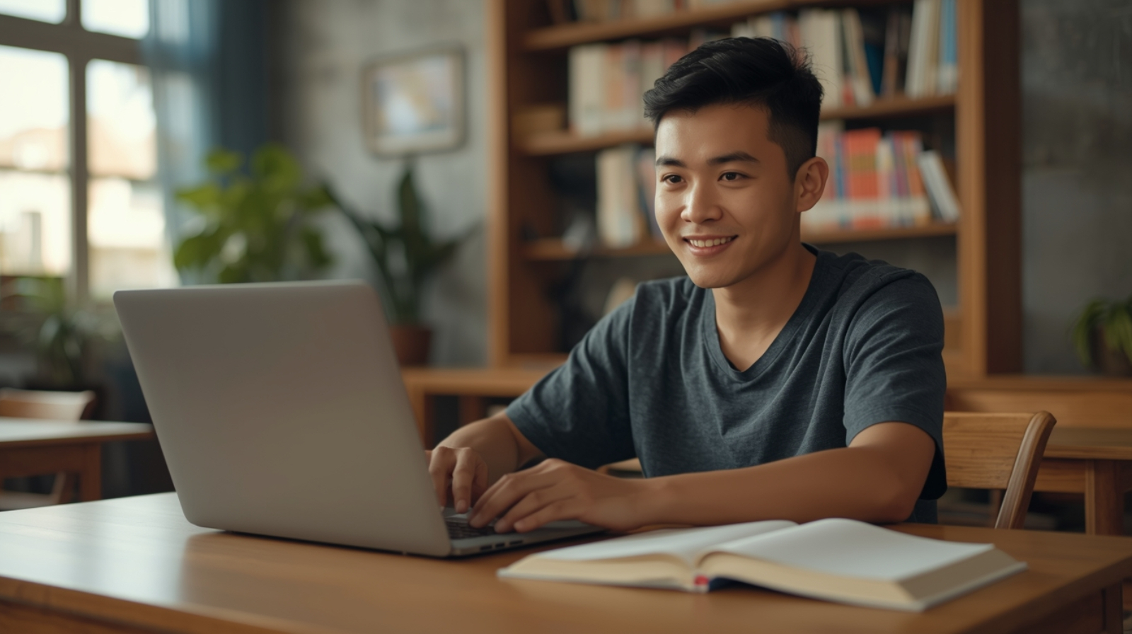 Pelajar Indonesia fokus belajar dengan pengaturan waktu yang baik
