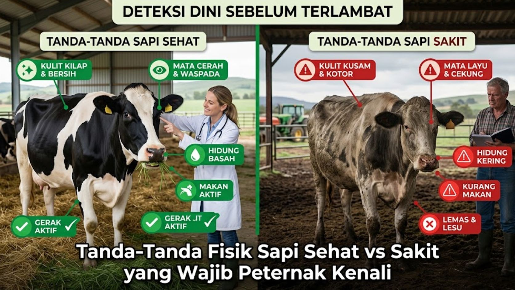 Read more about the article Deteksi Dini Sebelum Terlambat: Tanda-Tanda Fisik Sapi Sehat vs Sakit yang Wajib Peternak Kenali