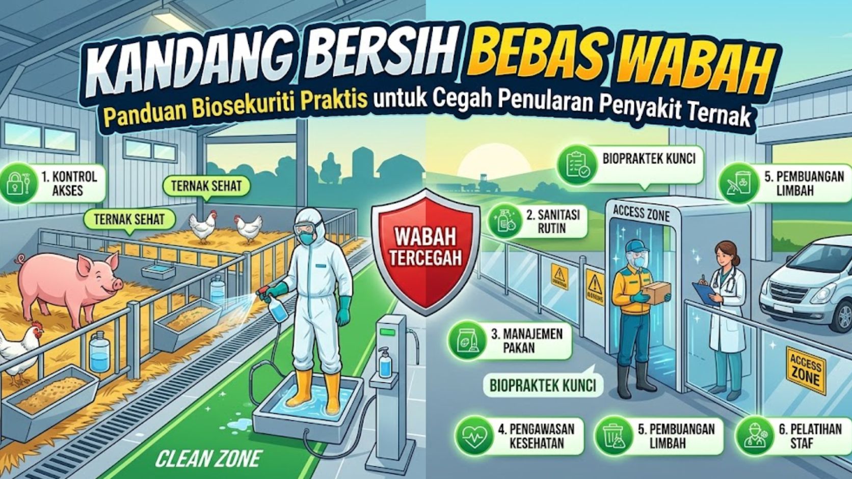 Read more about the article Kandang Bersih Bebas Wabah: Panduan Biosekuriti Praktis untuk Cegah Penularan Penyakit Ternak