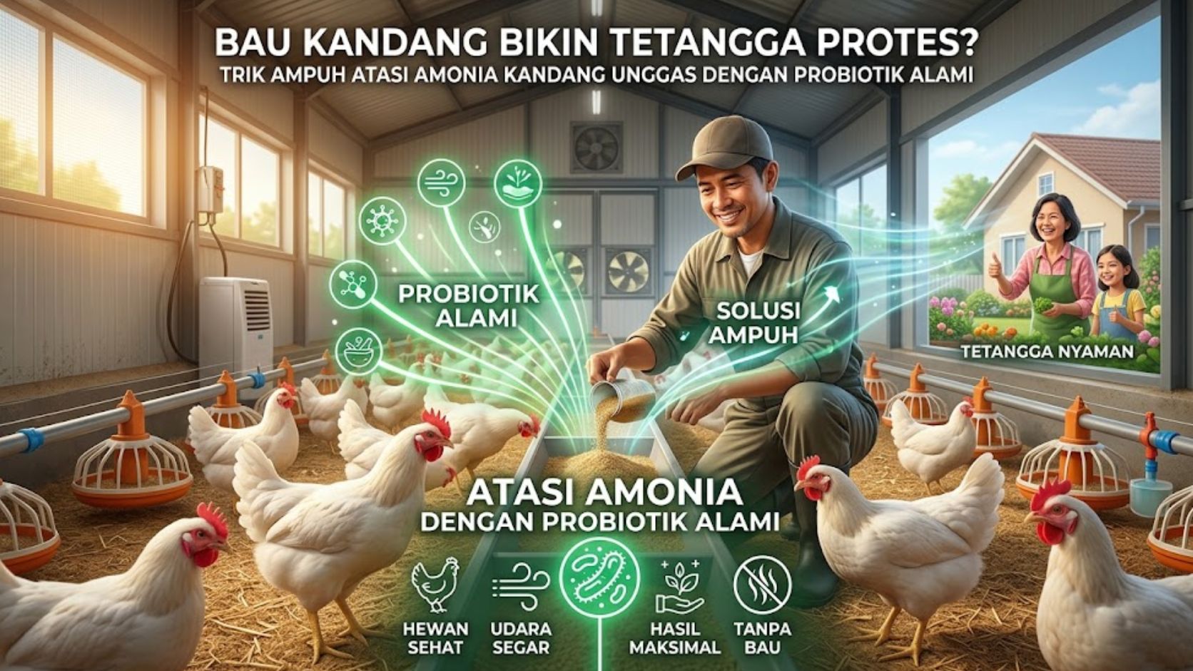 Read more about the article Bau Kandang Bikin Tetangga Protes? Trik Ampuh Atasi Amonia Kandang Unggas dengan Probiotik Alami